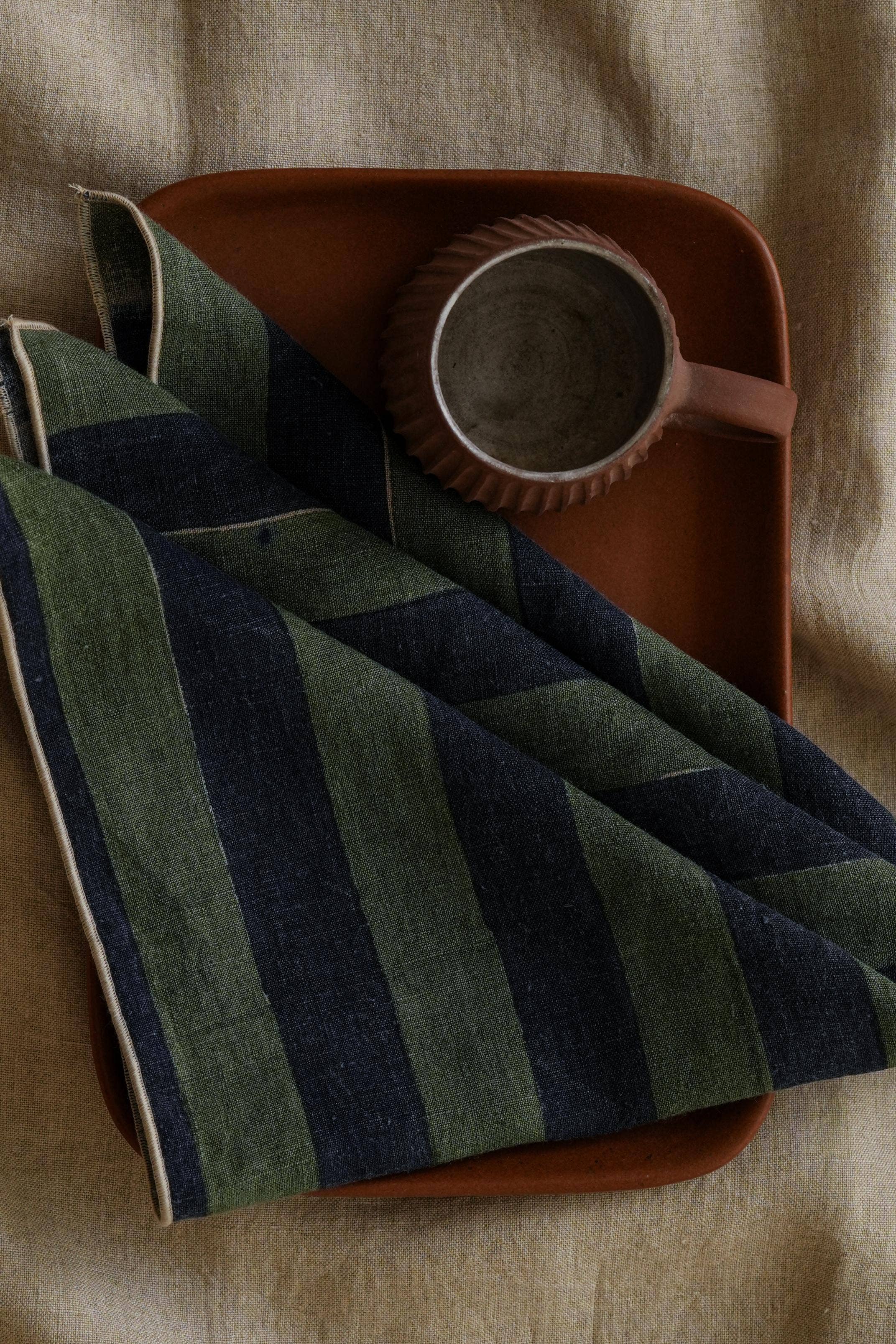 Artisan Block Print Linen Maris Napkin– Parties: Maris Green / Set of 2