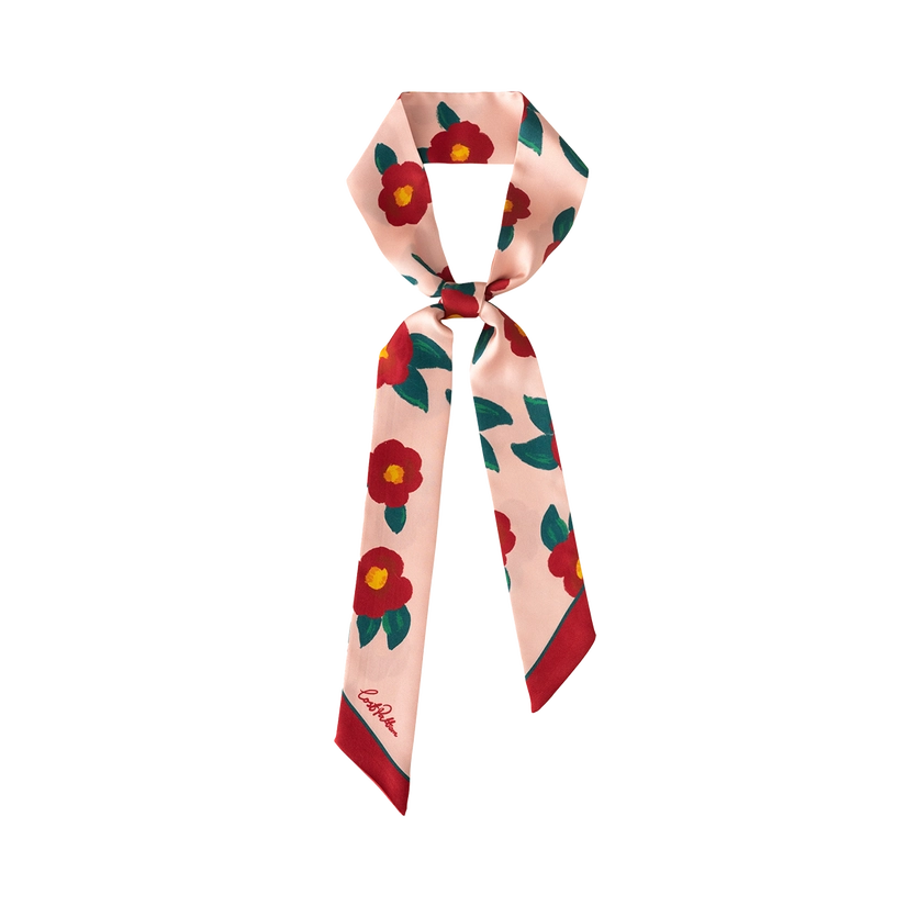 "Camellia" Silk Skinny Scarf - Red & Pink