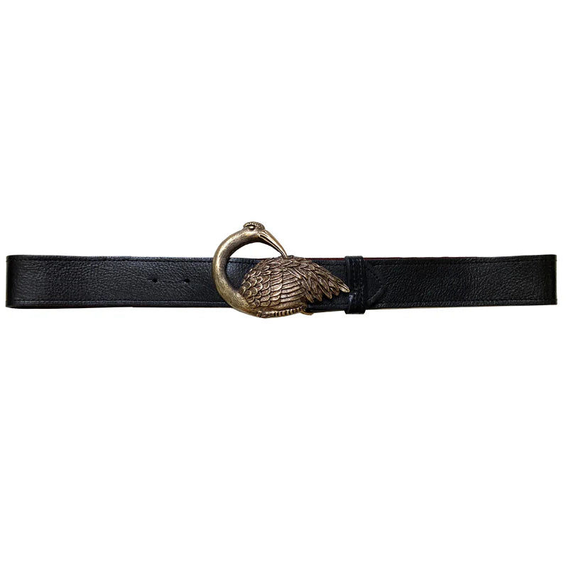 Kim White - Bird Buckle Belt - Black Leather