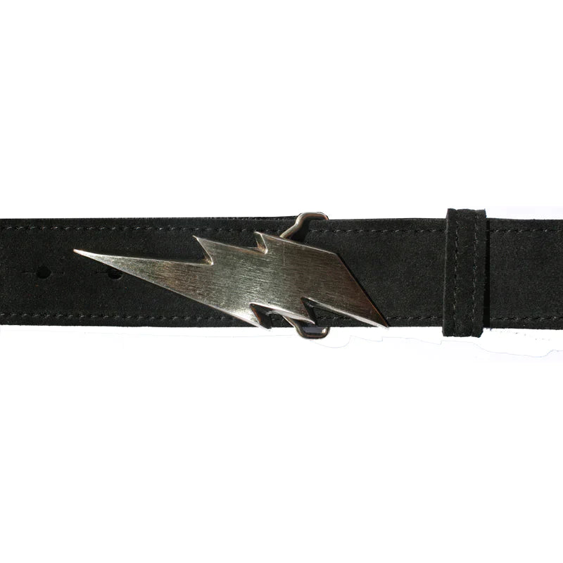 Kim White - Black Lightning Bolt Belt with Silver Buckle