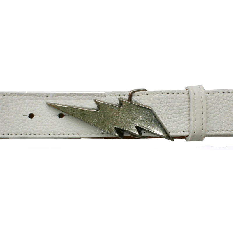 Kim White - White Lightning Bolt Belt w/ Silver Buckle