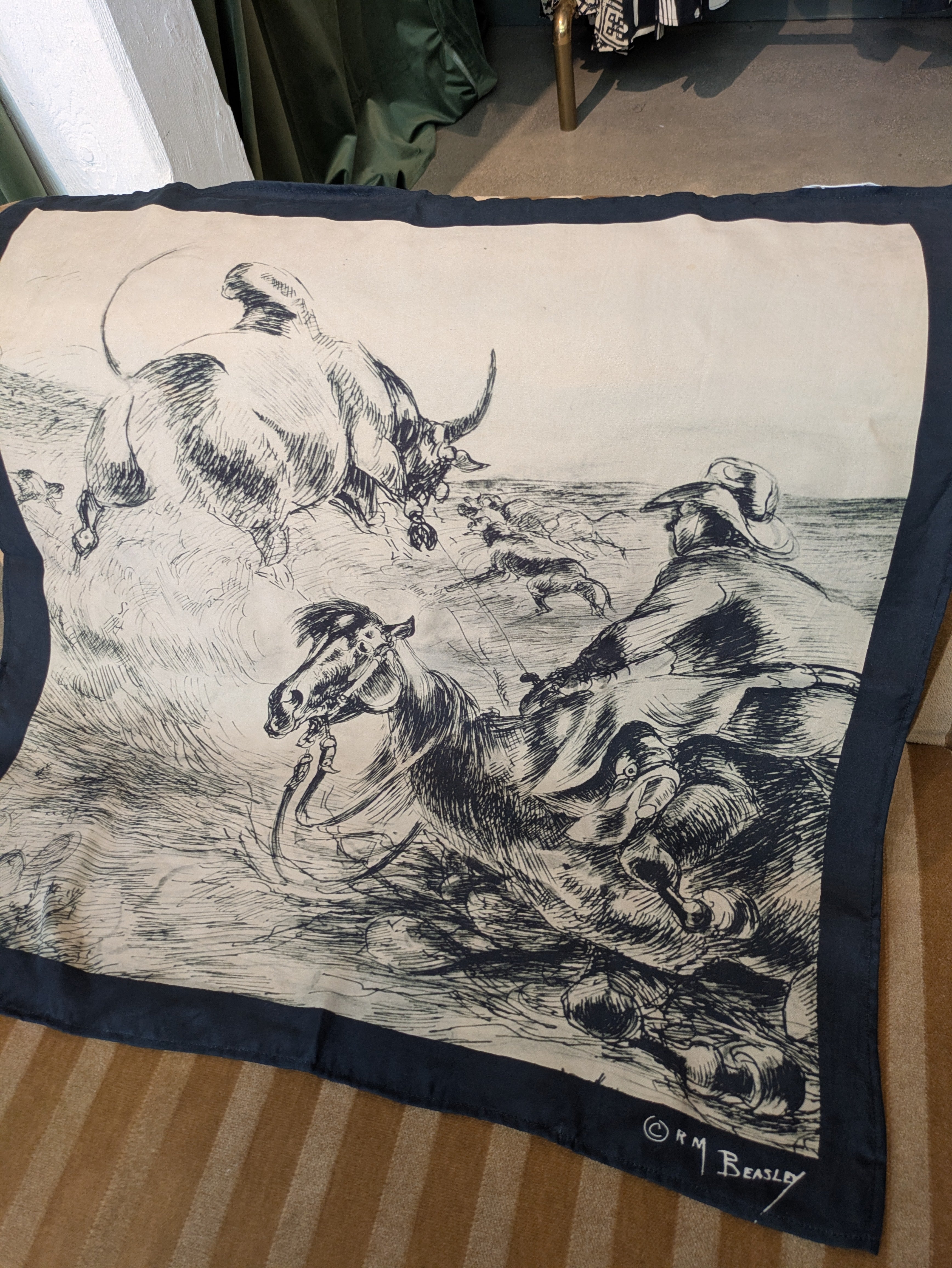 RM Beasley Cupro Scarves - Cowboy w/ Horse and Bull
