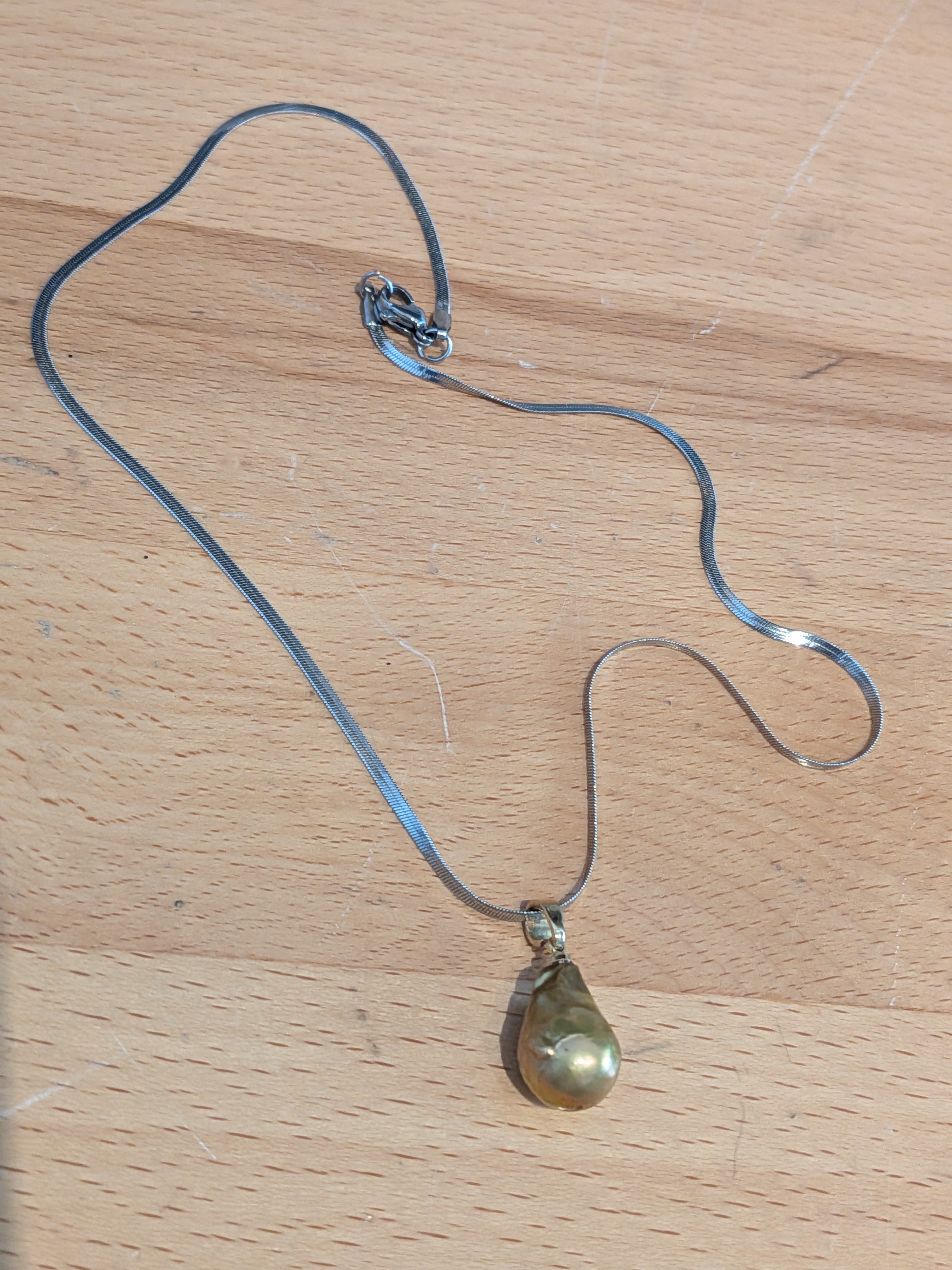 BY ORLY - Silver Chain with Golden Baroque Pearl Necklace