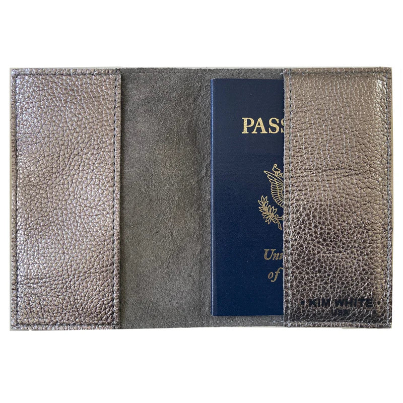 Kim White - Leather Passport Holder - Gunmetal Metallic "See Ya Later!"