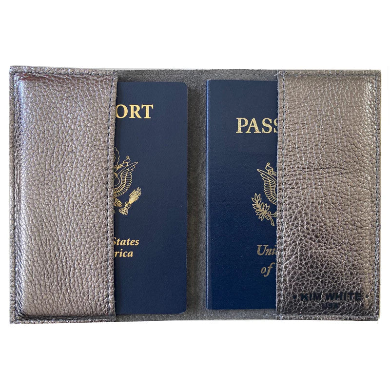 Kim White - Leather Passport Holder - Gunmetal Metallic "See Ya Later!"