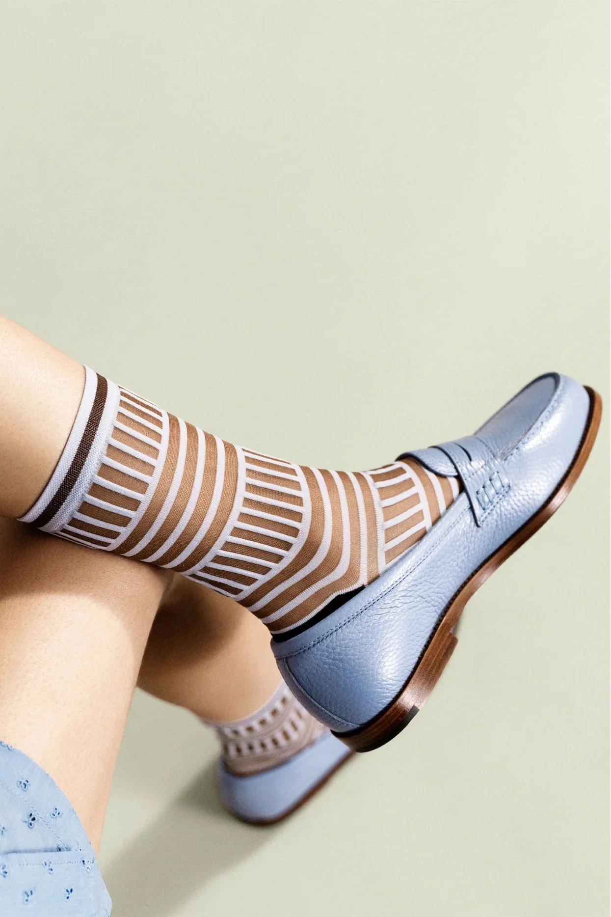 Tulle Mix Stripe Sheer Socks - Espresso