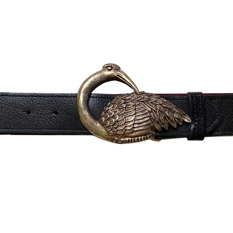 Kim White - Bird Buckle Belt - Black Leather