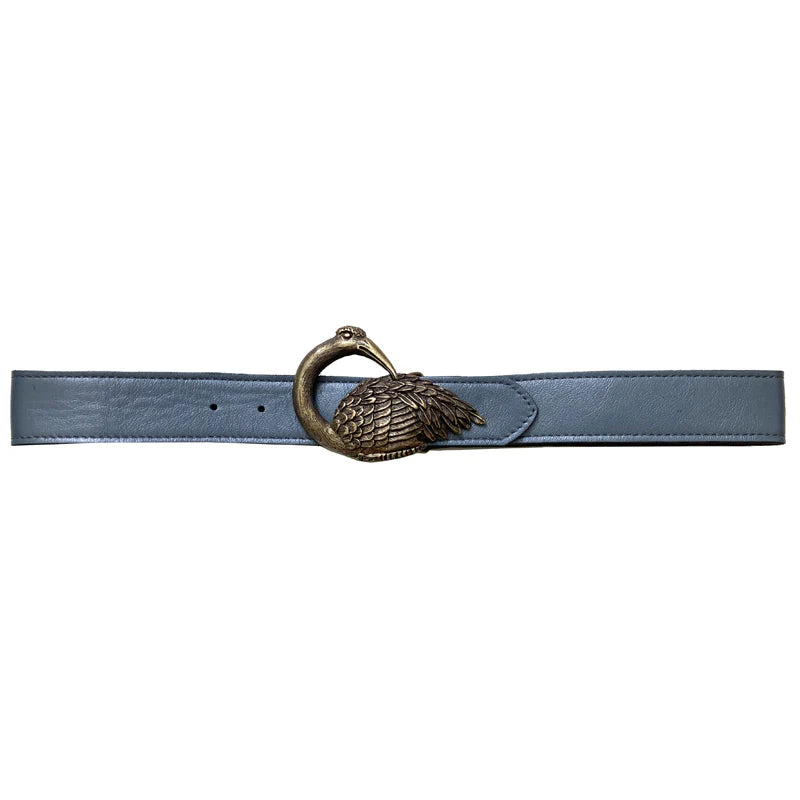 Kim White - Bird Buckle Belt - Sky Blue Leather