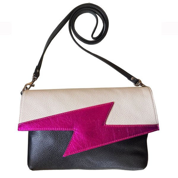 Kim White - Lightning Bolt Bag - White w/ Hot Pink