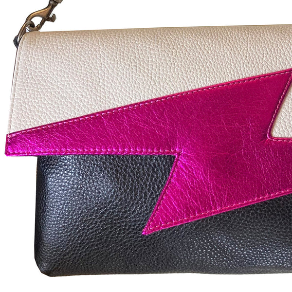 Kim White - Lightning Bolt Bag - White w/ Hot Pink