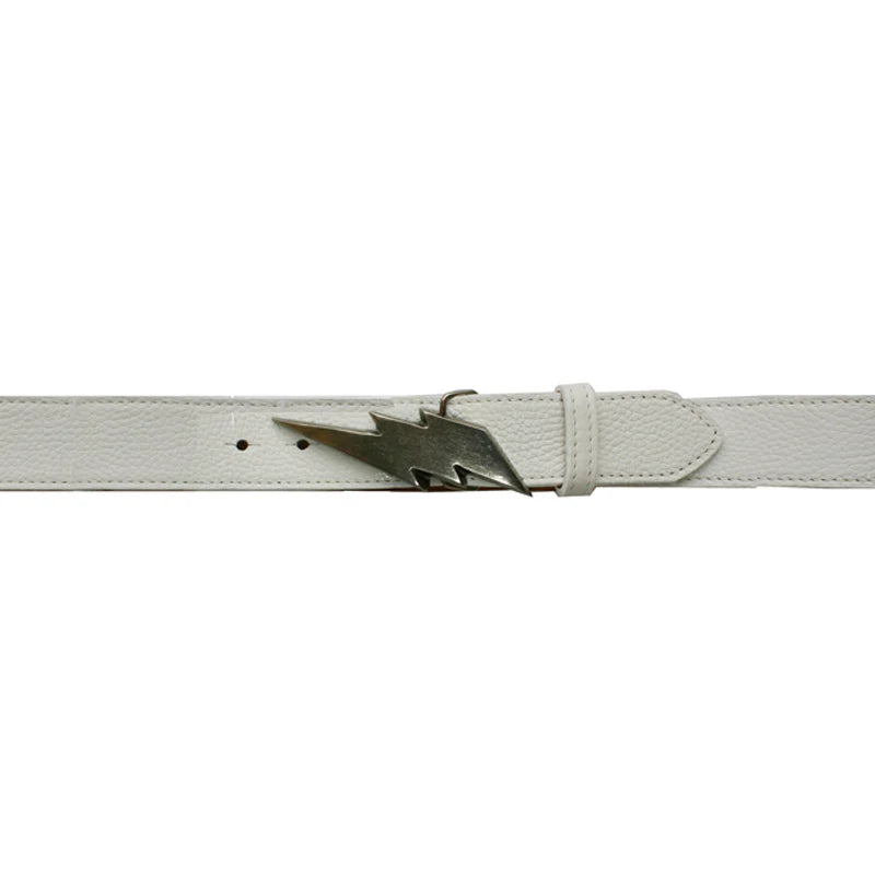 Kim White - White Lightning Bolt Belt w/ Silver Buckle