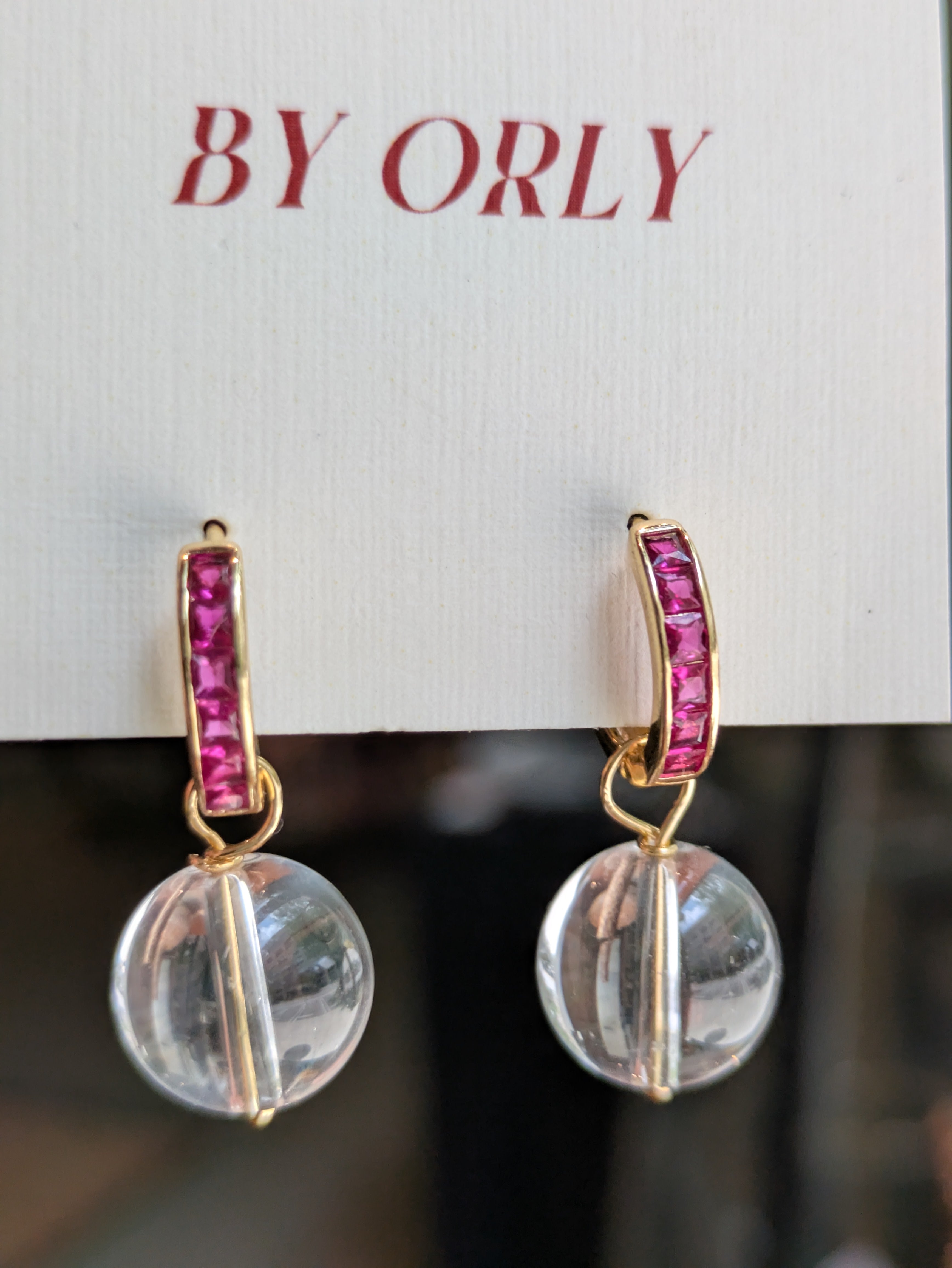 BY ORLY - Pink Stone Hoops + Clear Quartz Drop