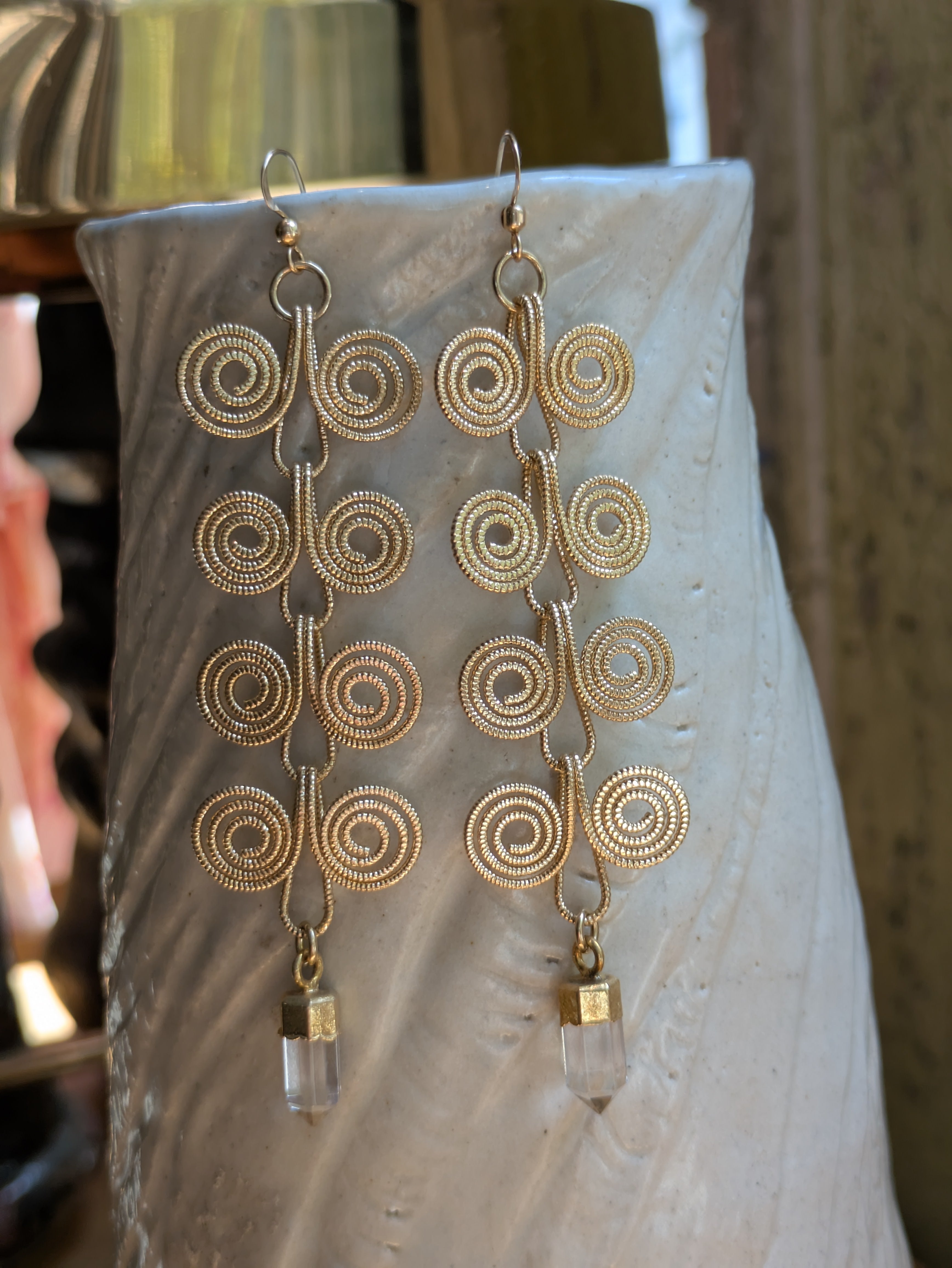 Sheila B. Art Deco Chain and Quartz Earrings
