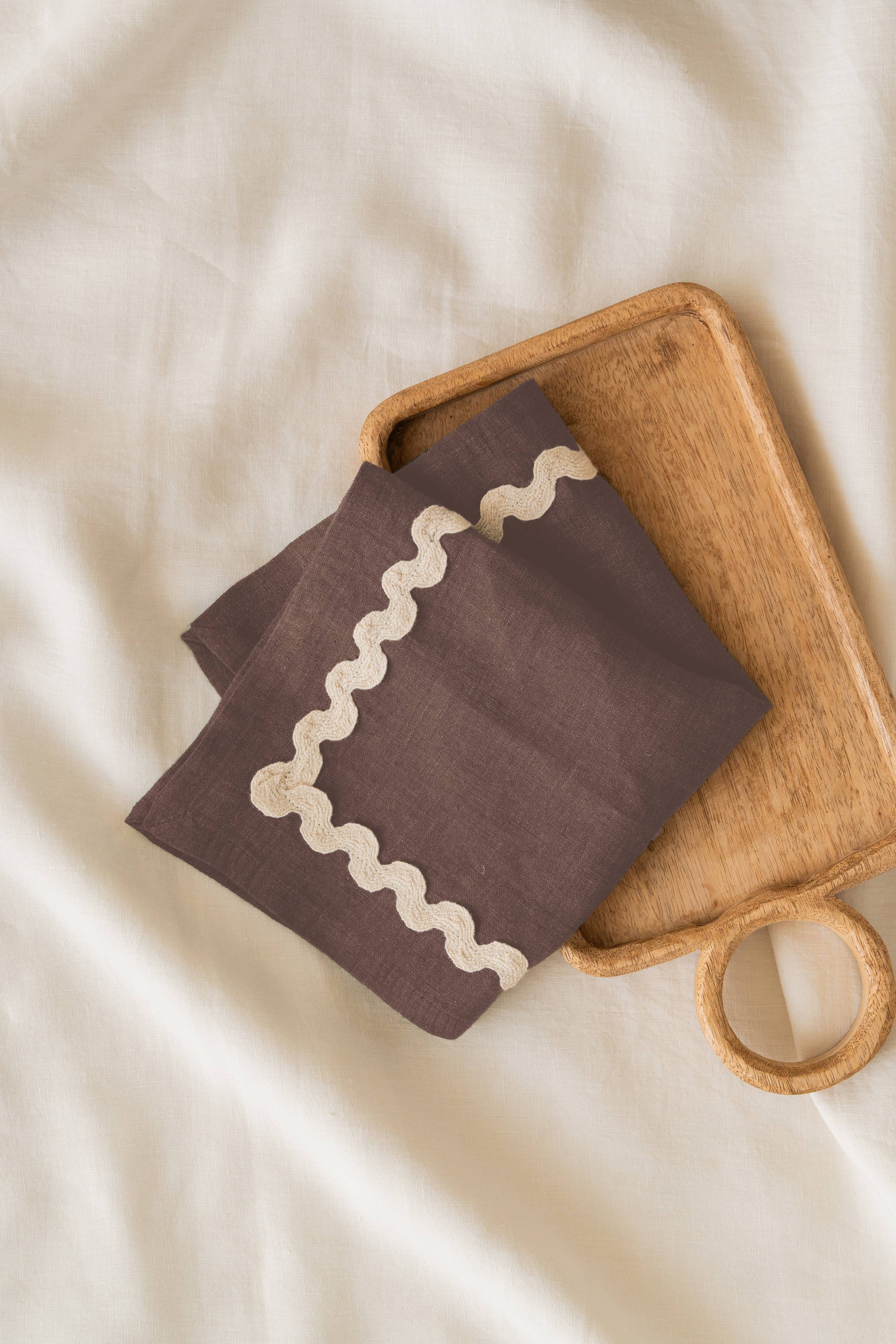 Modern Linen Napkin – Natural Lace: Caramel Brown / Set of 2