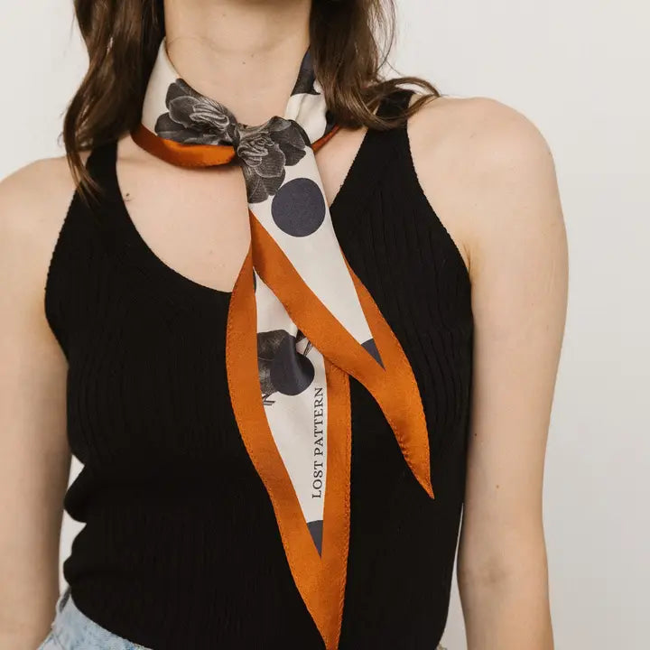 Lost Pattern "Noir Floral" Silk Diamond Neckerchief