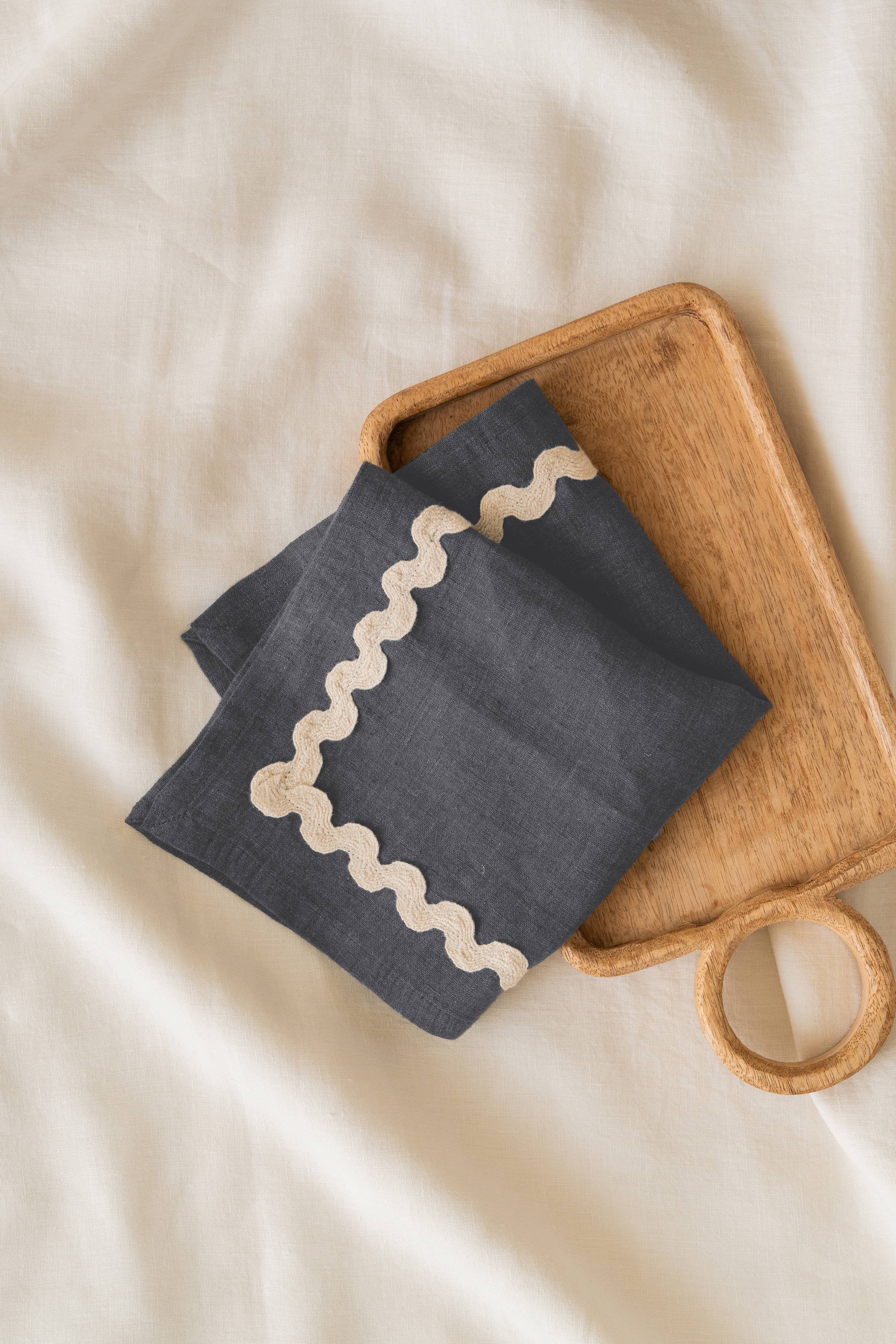 Modern Linen Napkin – Natural Lace: Charcoal Grey / Set of 2