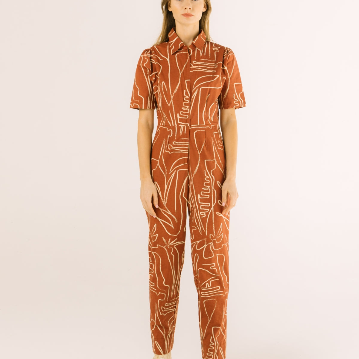 Kami Jumpsuit | BEL KAZAN | Mocha Rye Printed Cotton Poplin 